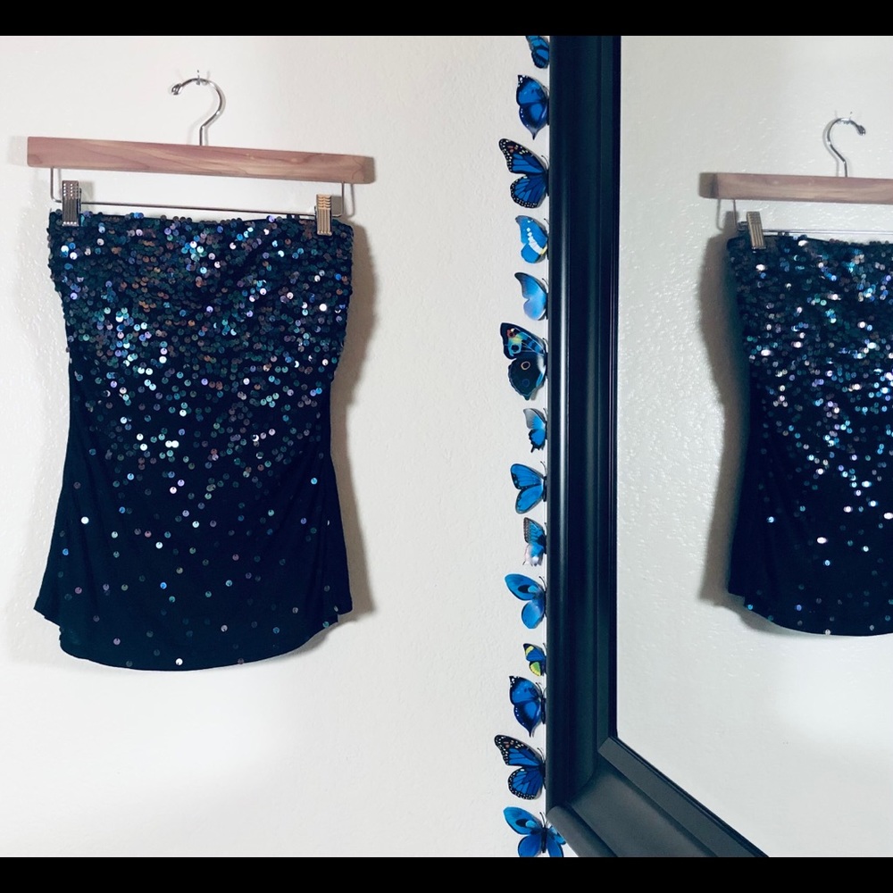 Express Black + Iridescent Sequin Tube Top